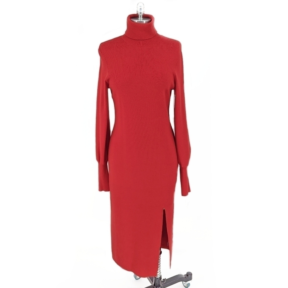 NEW Wayf Turtleneck Knit Sweater Dress Red M preppy retro fall winter holiday
